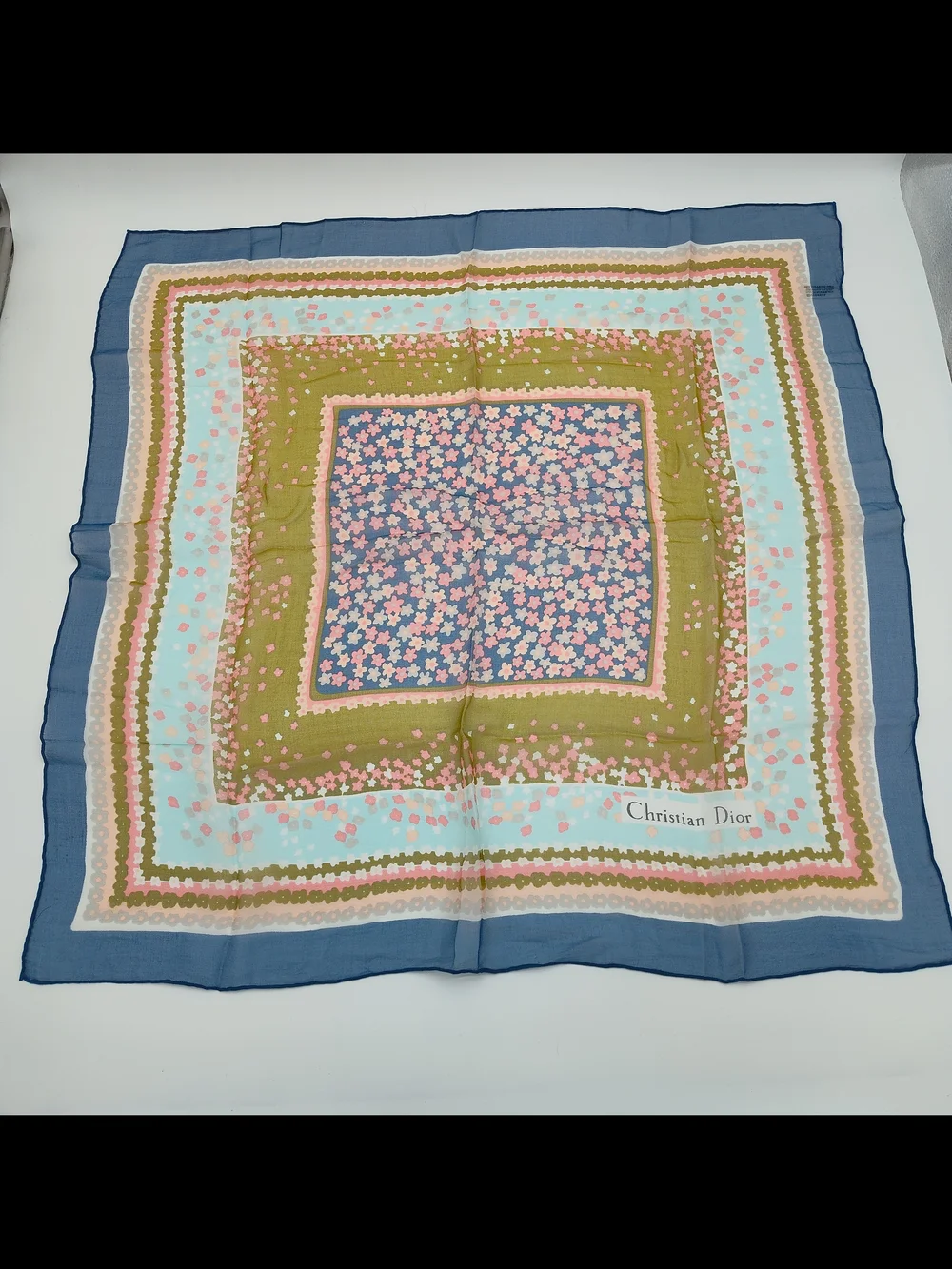 CHRISTIAN DIOR Vintage Floral Chiffon Scarf w/ Original Presentation Sleeve